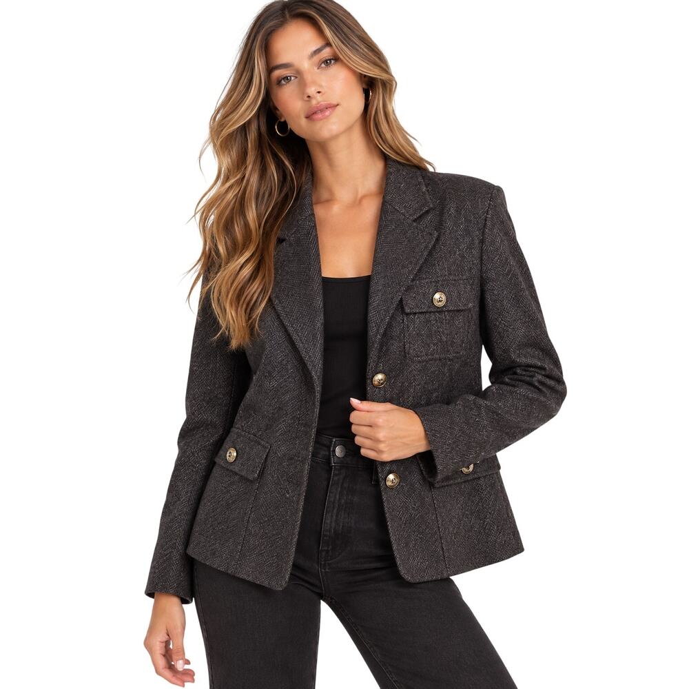 Ralph Lauren Brown Herringbone Gold Button Blazer EUC Size 6